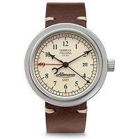Allemano Gmt White Dial Sandblasted Steel Case Brown Strap Watch
