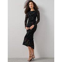 The Very Collection Flock Mesh Midaxi Dress - Black