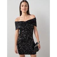 The Very Collection Velvet Off Shoulder Sequin Dress - Black