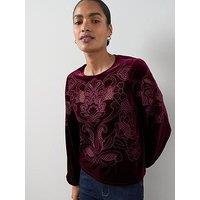 The Very Collection Velvet Cutwork Top - Burgundy