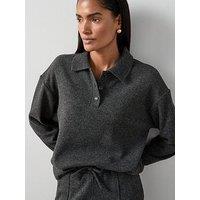 The Very Collection Button Through Collar Detail Soft Touch Top Co-Ord - Grey