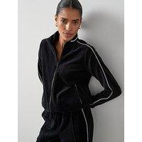 V By Very Velour Zip Through Jacket With Piping Co-Ord - Black