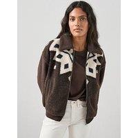 The Very Collection Zip Up Borg Jacket - Brown