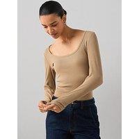 The Very Collection Rib Scoop Neck Long Sleeve Top - Taupe