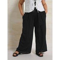 Yours Curve Crinkle Tie Waist Wide Leg Trouser - Green