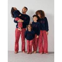 The Very Collection Mens Family Christmas Borg Sweat And Woven Trousers Pj Set - Navy