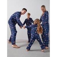 The Very Collection Mens Family Christmas Pj Printed Christmas Ski Jersey Revere Set - Navy