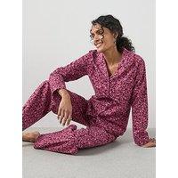 The Very Collection Leopard Print Frill Collar Revere Pj Set - Purple