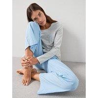 The Very Collection Long Sleeve Jersey Embroided Top And Woven Bottom - Grey