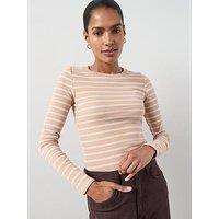 The Very Collection Stripe Scoop Neck Long Sleeve Top - Neutral