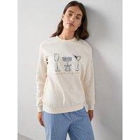 The Very Collection Slogan Sweat And Woven Stripe Bottom Pj Set - Blue