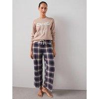 The Very Collection Bow Print Sweat And Woven Check Bottom Pyjama Set - Purple