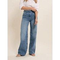 Long Tall Sally Wide Leg Pleat Front Jeans 34" - Blue