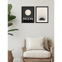 The Art Group Rosi Feist (Moon) / The Printable Studio (Woodblock Sun) Set Of 2 Framed Prints 33X43Cms