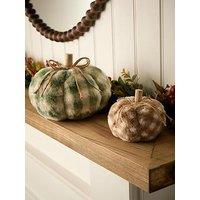 Very Home Set Of 2 Plush Check Pumpkin Autumn Decorations