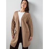 The Very Collection Curve Trim Detail Longline Cardigan - Beige
