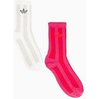 Adidas Originals Women'S Striped Crew Socks 2 Pack - Off White/Pink