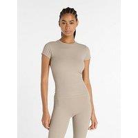 New Balance Womens Training Ribbed Fitted T-Shirt - Beige