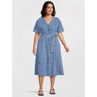 V By Very Curve Fit & Flare Denim Midi Dress - Blue