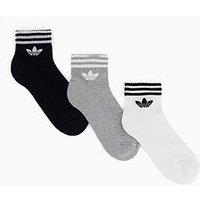 Adidas Originals Women'S 3 Stripe Ankle Socks 3 Pack - Black/Grey/White