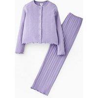 V By Very Girls Button Front Wide Leg Pointelle Set - Purple