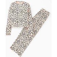 V By Very Girls Long Sleeve Top And Wide Leg Pyjamas - Animal Print