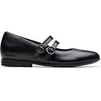 Clarks Junior/Older Finja Bar Leather Mary-Jane Shoe - Black