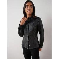 The Very Collection Mock Croc Denim Fitted Shirt - Black