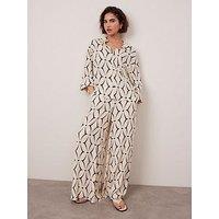 Mint Velvet Cream Geometric Print Wide Leg Trousers