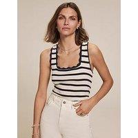 Mint Velvet Striped Scallop Trim Vest Top - Navy