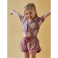 Lily & Lionel Girls Keira Short Sleeve Aster Patchwork Print Pyjama Set - Pink