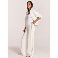 Mint Velvet White Side Stripe Wide Trousers - Cream