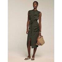 Mint Velvet Satin Mix Utility Shirt Dress - Khaki