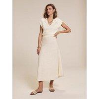 Mint Velvet White Textured Midi Dress - Cream