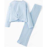 V By Very Girls Twisted Front Knot Long Sleeve Pyjamas - Blue