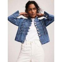 Mint Velvet Indigo Wash Denim Military Jacket - Blue