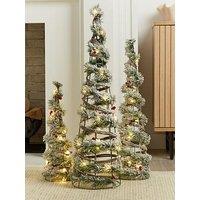 Heaven Sends Set Of 3 Light Up Frosted Cone Christmas Trees