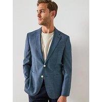 Boss H-Jansonl Wool Blend Mini Check Suit Jacket - Navy