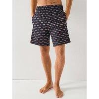 Hugo Bodywear Split All Over Logo Loungewear Shorts - Black