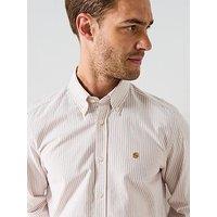 Boss H-Liam Striped Regular Fit Oxford Shirt - Beige