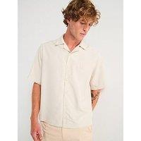 Boss Lapisy Relaxed Fit Revere Collar Short Sleeve Shirt - Beige