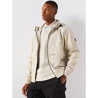 Boss Zehood Relaxed Fit Mixed Media Zip Through Hoodie - Beige