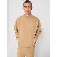 Hugo Oversized Fit Dubilos Tech Zipped Pockets Crew Sweatshirt - Beige