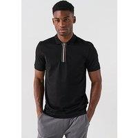 Boss Stripe Zip Neck Polo Shirt - Black