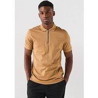 Boss H-Paras 65 Regular Fit Global Stripezip Neck Polo Shirt - Dark Beige