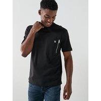 Hugo Relaxed Fit Dargentee Zip Pocket Stacked Logo T-Shirt - Black