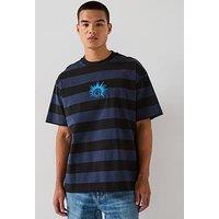 Hugo Blue Nisite Loose Fit Smiley Face Stripe T-Shirt - Black