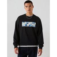 Hugo Blue Neprix Regular Fit Graphic Banner Logo Crew Sweat - Black
