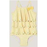 Monsoon Baby Girls Tiered Frill Stripe Swimsuit - Yellow