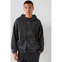 Hugo Blue Nebudi Oversized Washed Zip Thru Hoodie - Black